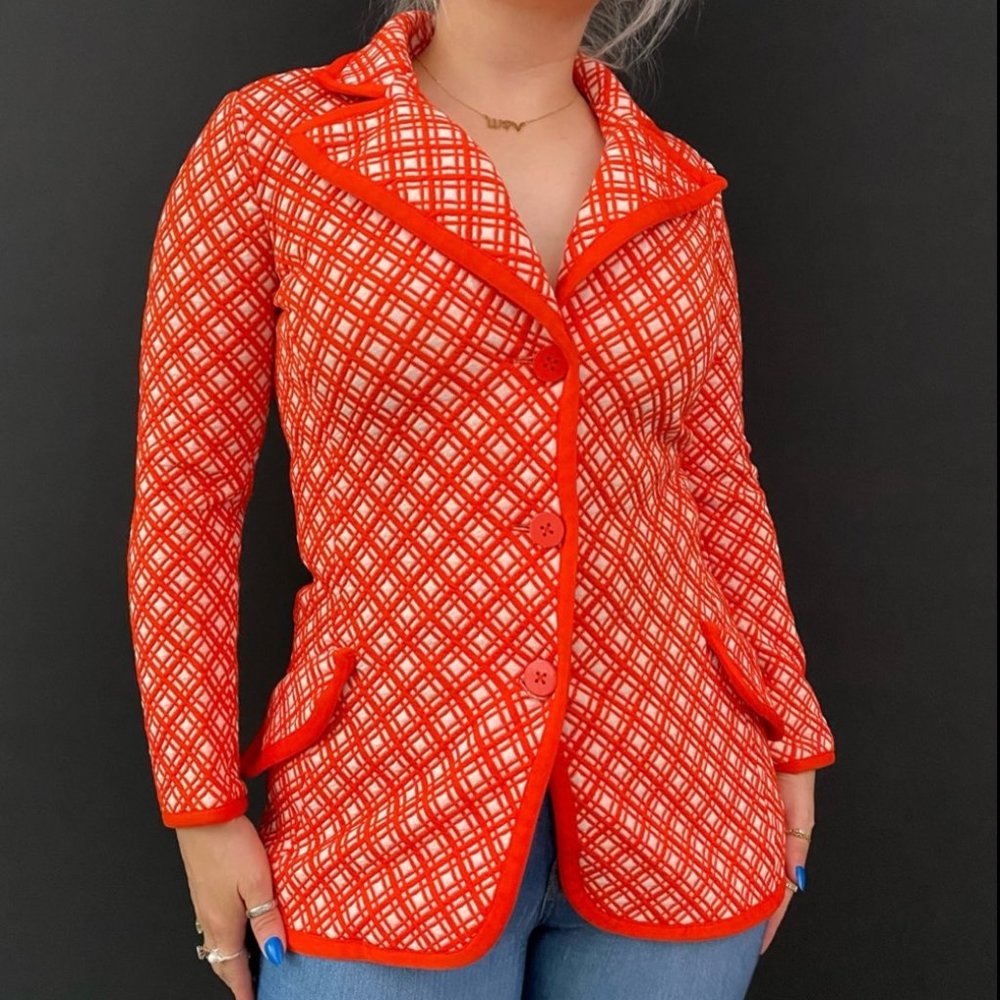 70s Act III Grid Check Plaid Blazer Jacket